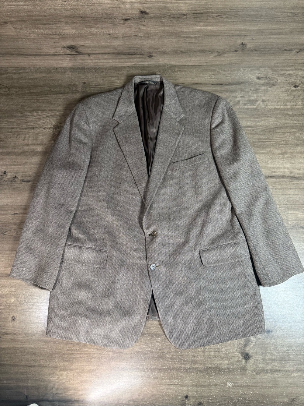 Vintage Tom James CI 100% Wool Brown Herringbone Sport Coat Blazer 46R? USA